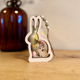 Wooden Cut Out Bunny Scene With Beads