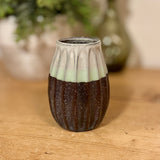 Brown, White & Mint Glazed Terracotta Vase