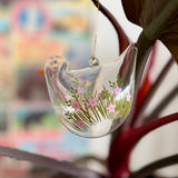 Clear Glass Hen with Pink Flowers