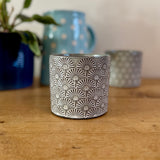Grey Fan Patterned Ceramic Pot