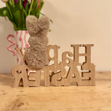 Happy Easter Wooden Block With Fur Bunny