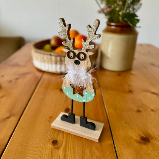 Wooden Standing Reindeer with Bell Belly