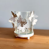White Metal & Glass Butterfly T-Light Holder