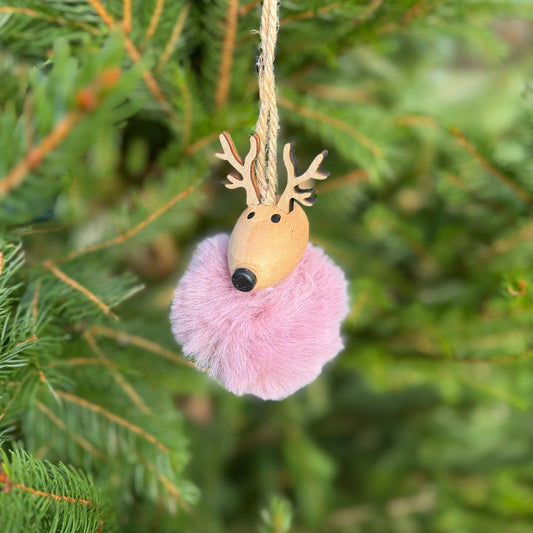 Pink Pom Pom Reindeer Hanger