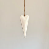 Slim White Glazed Metal Heart Small