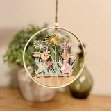 Hanging Wooden Cut-Out Rabbit Wreath