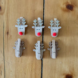 6 Wooden Red Nosed Reindeer Pegs