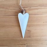 Slim White Glazed Metal Heart Small