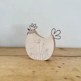 Wooden Chicken With Floral Pattern
