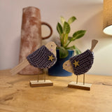 IMPERFECT Pair of Wooden Birds In Grey Knitted Jumpers