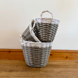 Set of 3 Grey & White Rattan Baskets