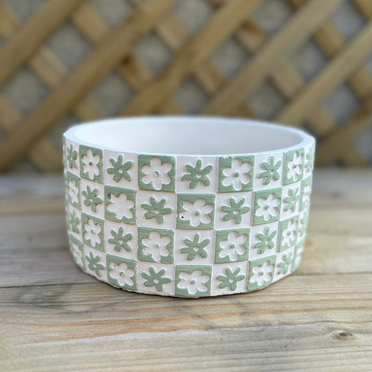 Wide Green & White Pot