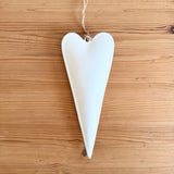 Slim White Glazed Metal Heart Large
