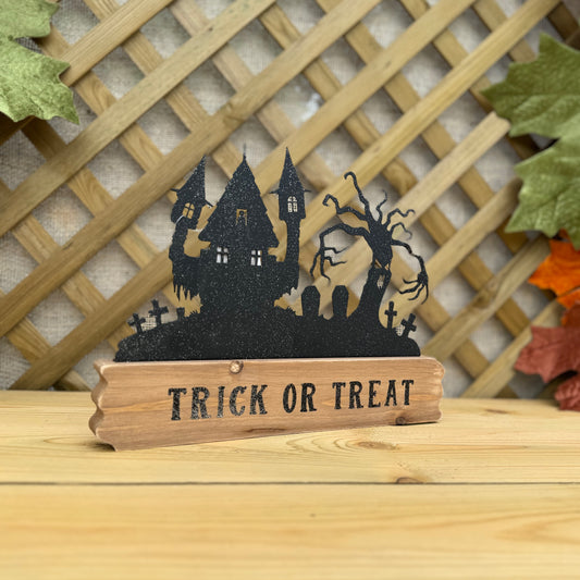 Trick or Treat Glittery Metal & Wood Decoration