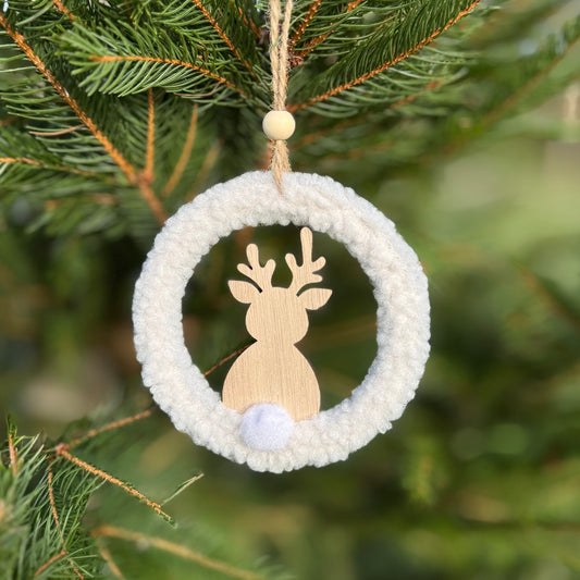 White Fluffy Hoop with Deer Hanger