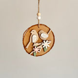 Wooden Log Hanger with Perching Birds