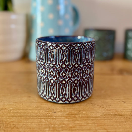 Blue Lines Patterned Ceramic Pot