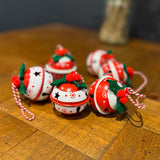 6 Red, White, Green Snowflake Patterned Bells