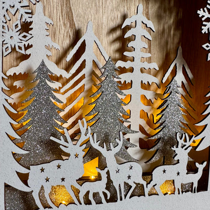 Wooden Deer & Tree LED Christmas Scene