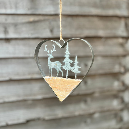 Metal & Wood Reindeer Cut-Out Heart