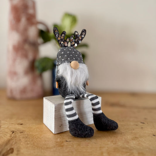 Grey & White Gonk with Sequin Antlers