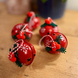 5 Red Snowflake Bells