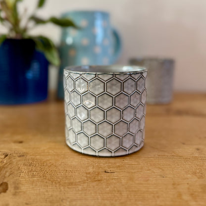 Grey Hexagon Patterned Ceramic Pot