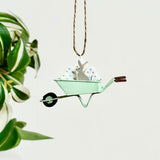 Hanging Bunny in Wheelbarrow