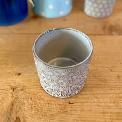 Grey Fan Patterned Ceramic Pot