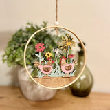 Hanging Wooden Cut-Out Chicken Wreath