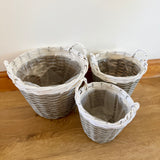 Set of 3 Grey & White Rattan Baskets