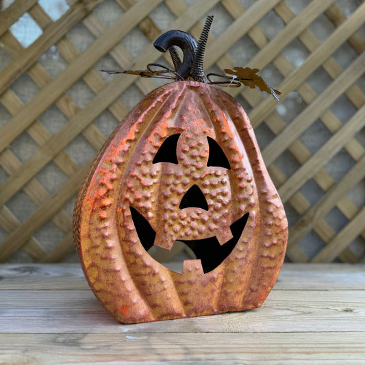 Tall Copper Effect Metal Pumpkin