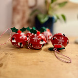 5 Red Snowy Snowflake Bells