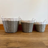 Set of 3 Grey & White Rattan Baskets