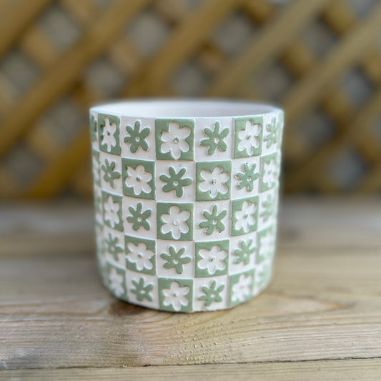 Medium White & Green Pot