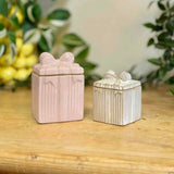 Large Pink Ceramic Bow Trinket Box