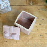 Large Pink Ceramic Bow Trinket Box