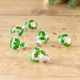 Set of 6 Mini Glass Baubles with Holly Leaves