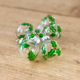 Set of 6 Mini Glass Baubles with Holly Leaves