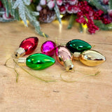 6 Coloured Light Bulb Glass Bauble Set