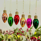 6 Coloured Light Bulb Glass Bauble Set