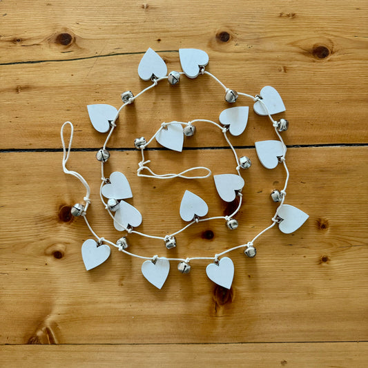 White Wood Heart & Bell Garland