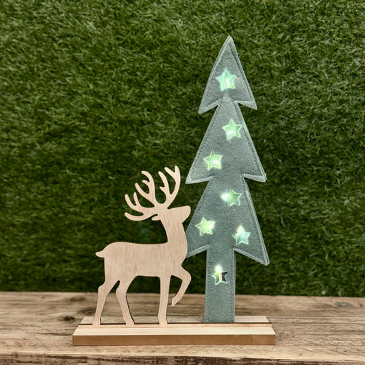 LED Felt Tree with Wooden Reideer