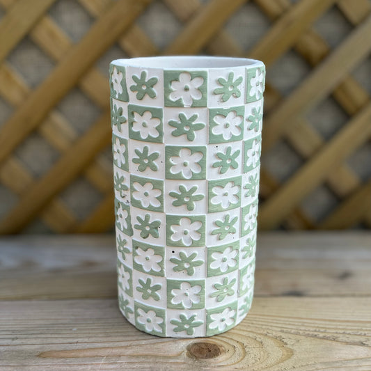 Tall Green & White Pot