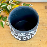 Large Black Folk Art Design Pot