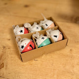 Set of 6 Blue, Pink & Red Glittery Bells