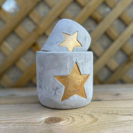 Cement Candle Holders with Golden Star