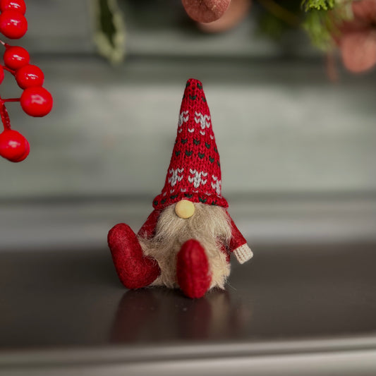 Mini Red Gonk with Knitted Hat