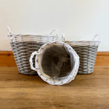 Set of 3 Grey & White Rattan Baskets