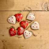 8 Hand Painted Red & White Metal Hearts Set